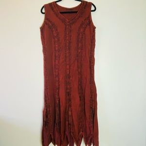 Large Unique Funky Burnt Orange Embroidered Boho Tank Dress One Size 90s